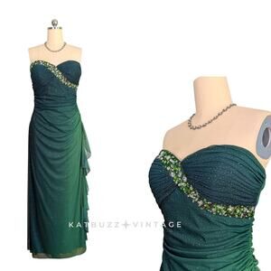 Vintage Nites Prom Dress Maxi Gown 14 Green Ombre Y2K Fairy Rhinestone Glam